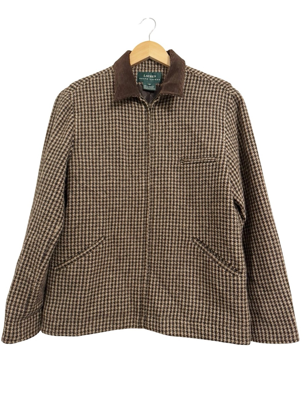 Ralph Lauren Wool Houndstooth Barn Jacket Brown 10